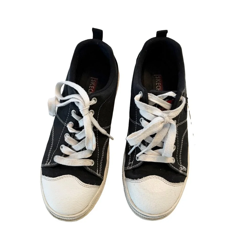 Vintage Skechers Platform Sneakers Black Suede Y2K Chunky Shoes Women's 8